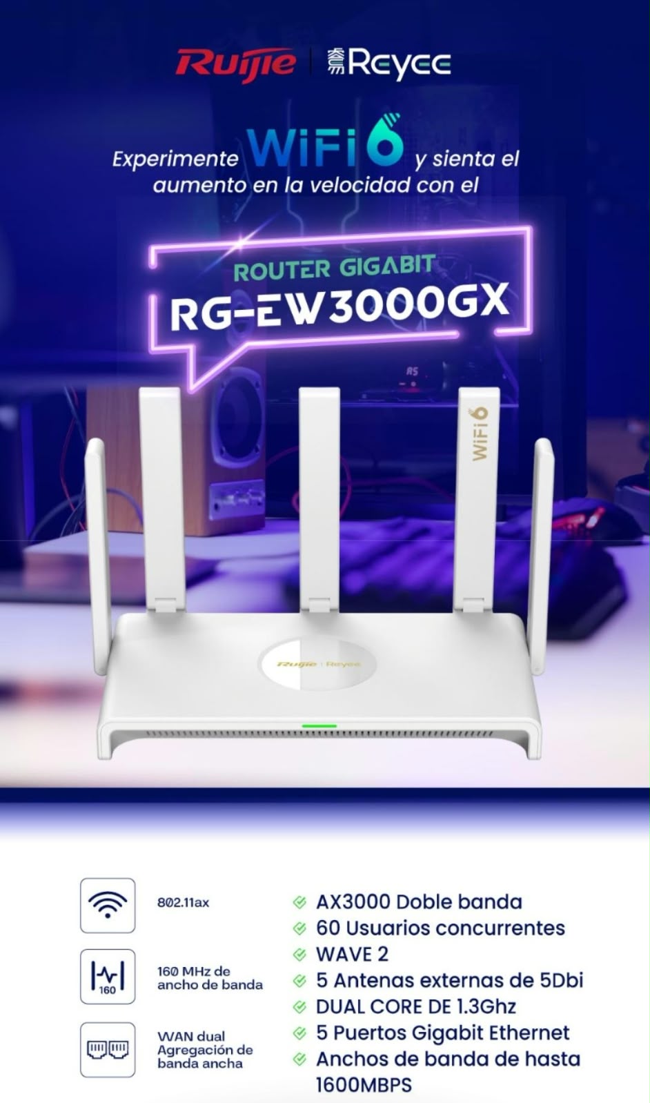 Router Ruijie Reyee RG-EW3000GX Wi-Fi 6